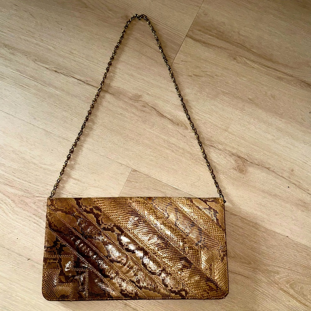 BAGS BY SUPREME Vintage Snakeskin Leather Shoulder/Clutch Bag Chain Link Purse